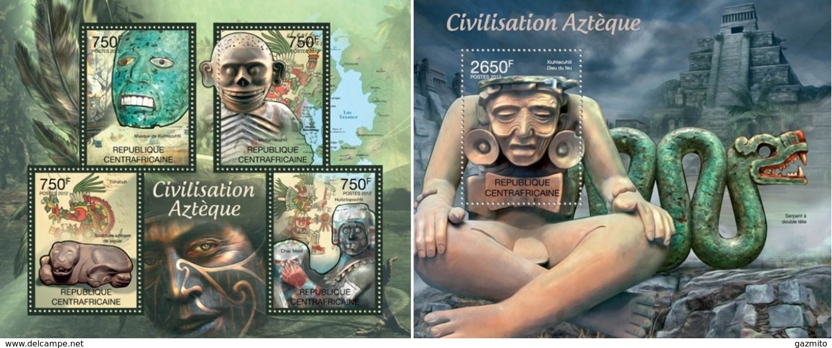 Centrafrica 2012, Aztec Civilization, 4val In BF+BF - Indianer