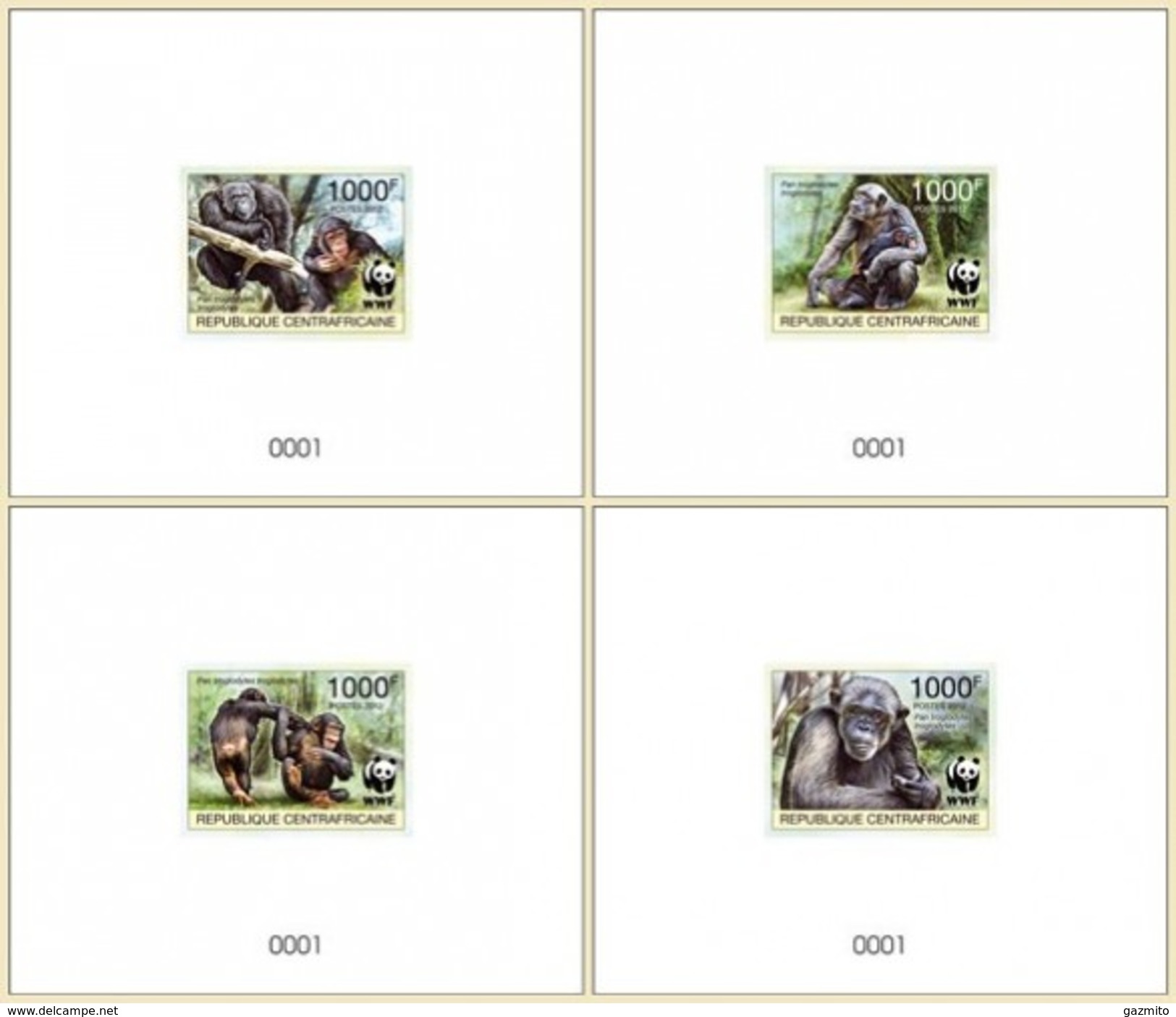 Centrafrica 2012, WWF, Gorilla, 4 BF De Luxe IMPERF. - Neufs