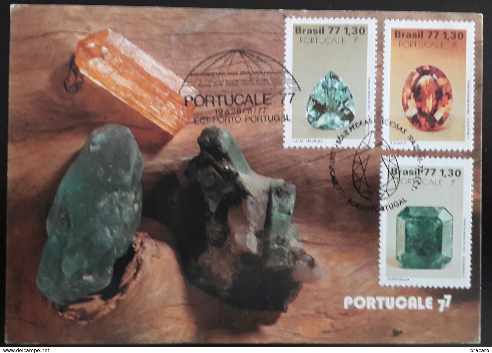 BRASIL Maximum Card / Postal Máximo & FDC - PORTUCALE '77. Porto (Portugal) Cancel. Brasil Stamps (precious Stones) - Tarjetas – Máxima