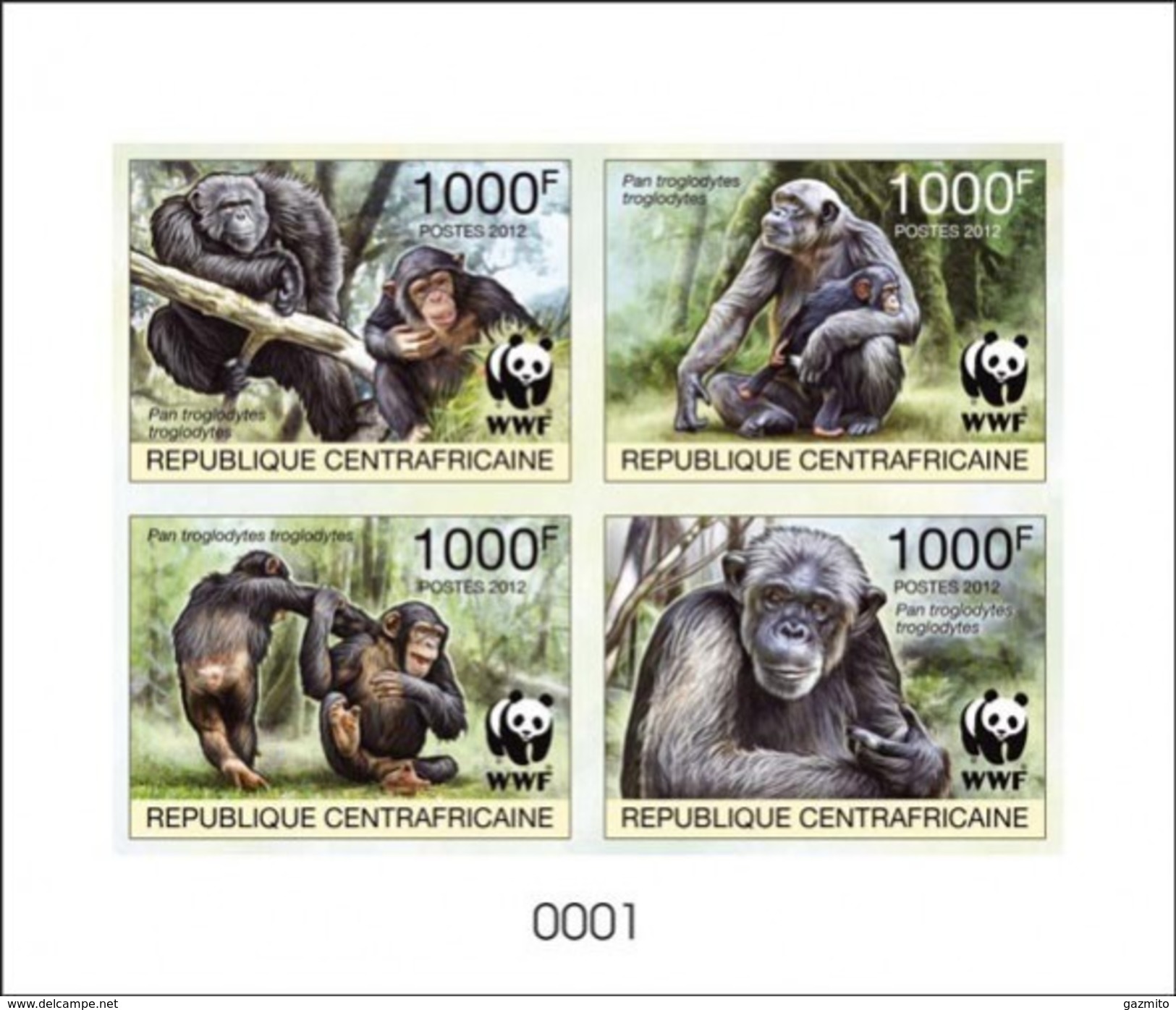 Centrafrica 2012, WWF, Gorilla, 4val In BF De Luxe IMPERFORATED - Gorilas