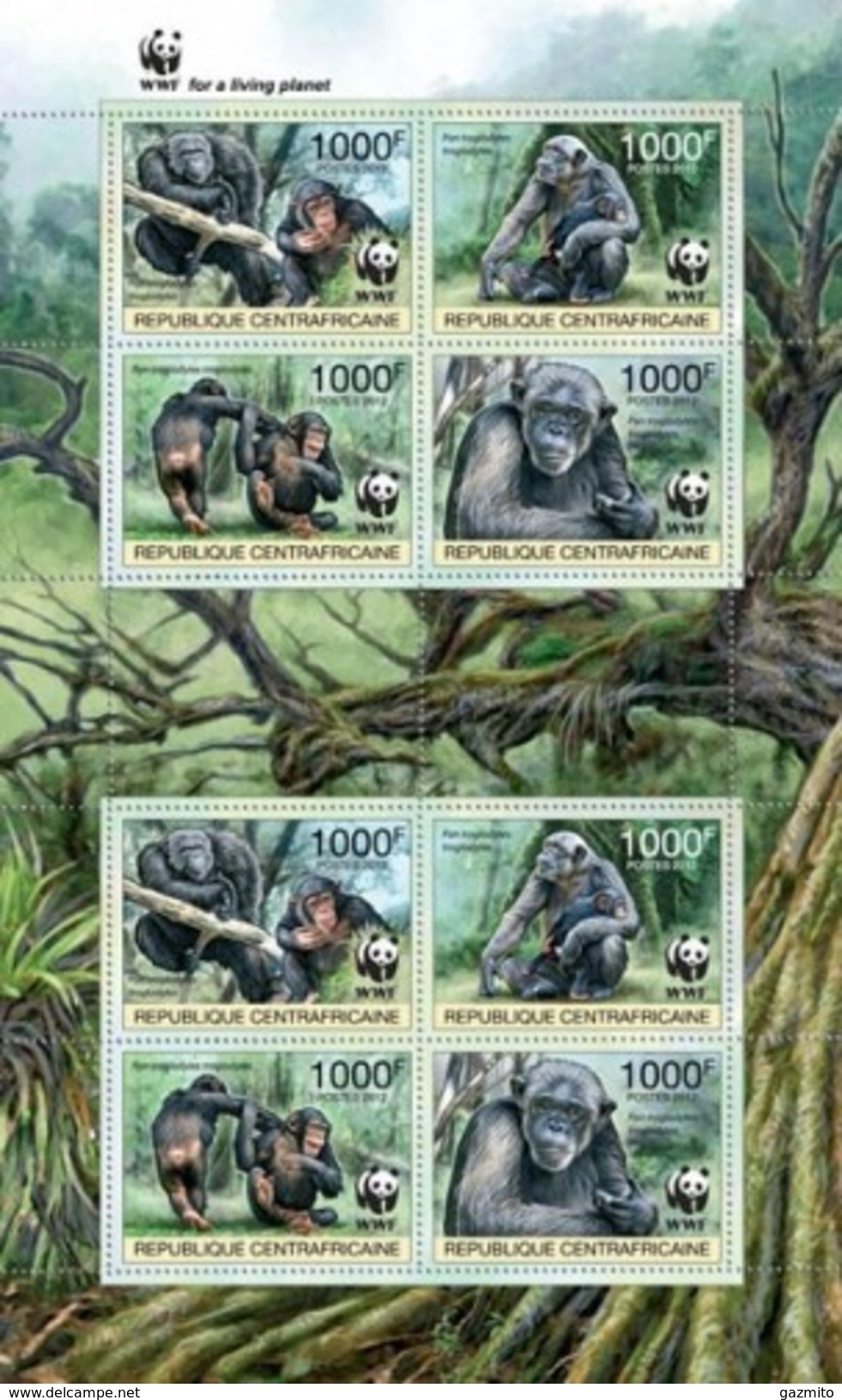 Centrafrica 2012, WWF, Gorilla, 4val In BFx2 In Sheetlet, - Gorilles
