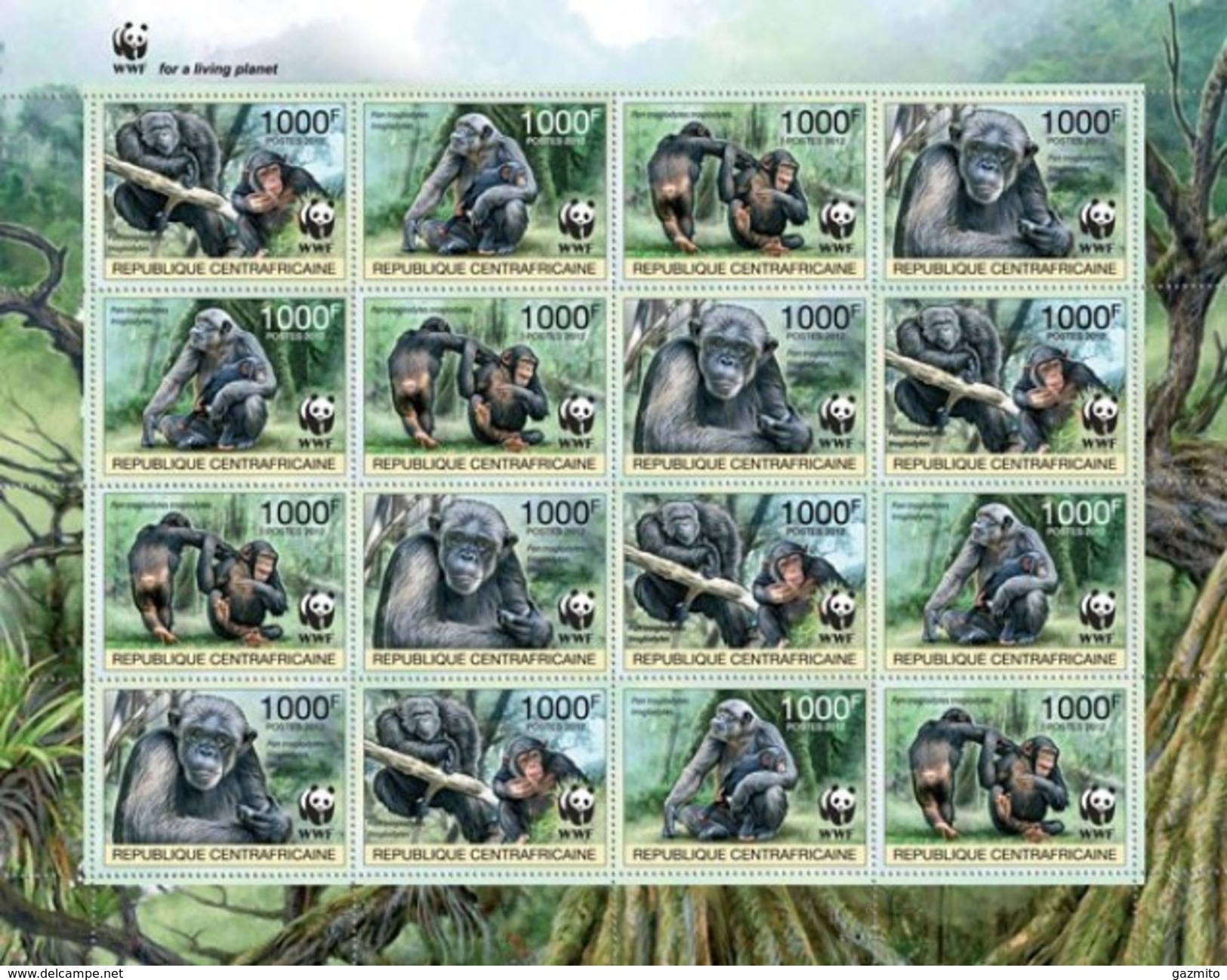 Centrafrica 2012, WWF, Gorilla, 4val In BFx4 In Sheetlet - Gorilla