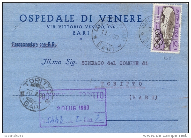 Italia 1960 Cartolina Ospedaliera Con 25 Lire XVII Giochi Olimpici Estivi A Roma Uso Singolo - Summer 1960: Rome
