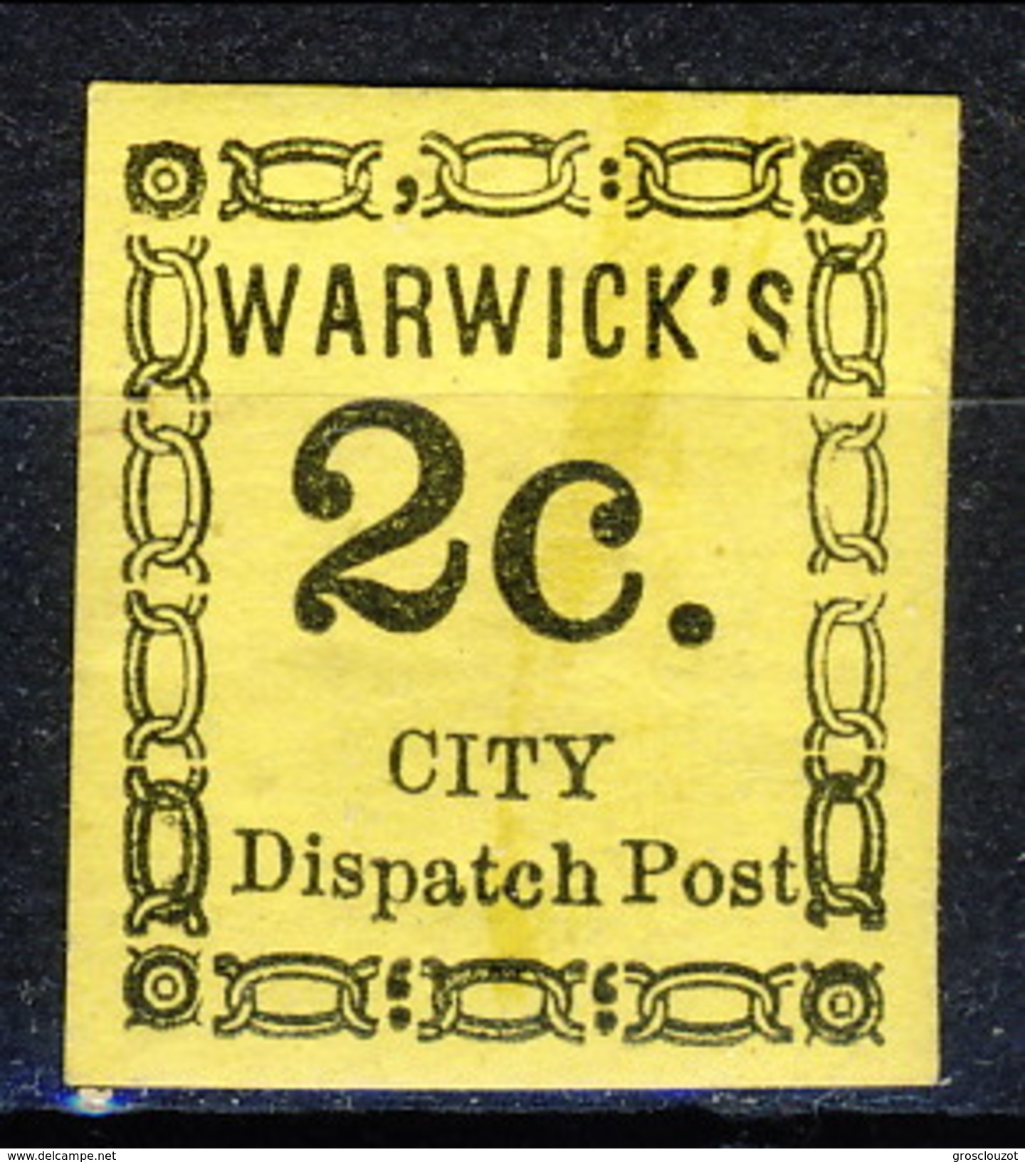 US Local, 18?? Warwick's City Dispatch Post. M - 1845-47 Voorlopige Uitgaves