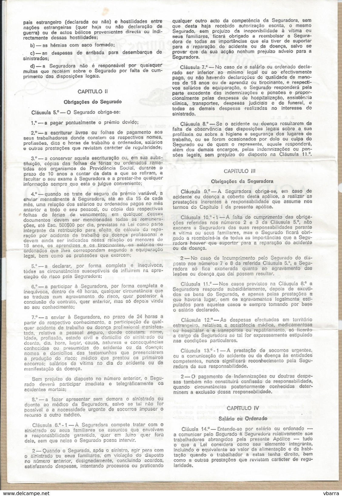 Apollice Of Insurance Of Work Accidents. Insurance Company Fidelidade Portugal.Fidelity Insurance Belong To Fosun Group - Sin Clasificación