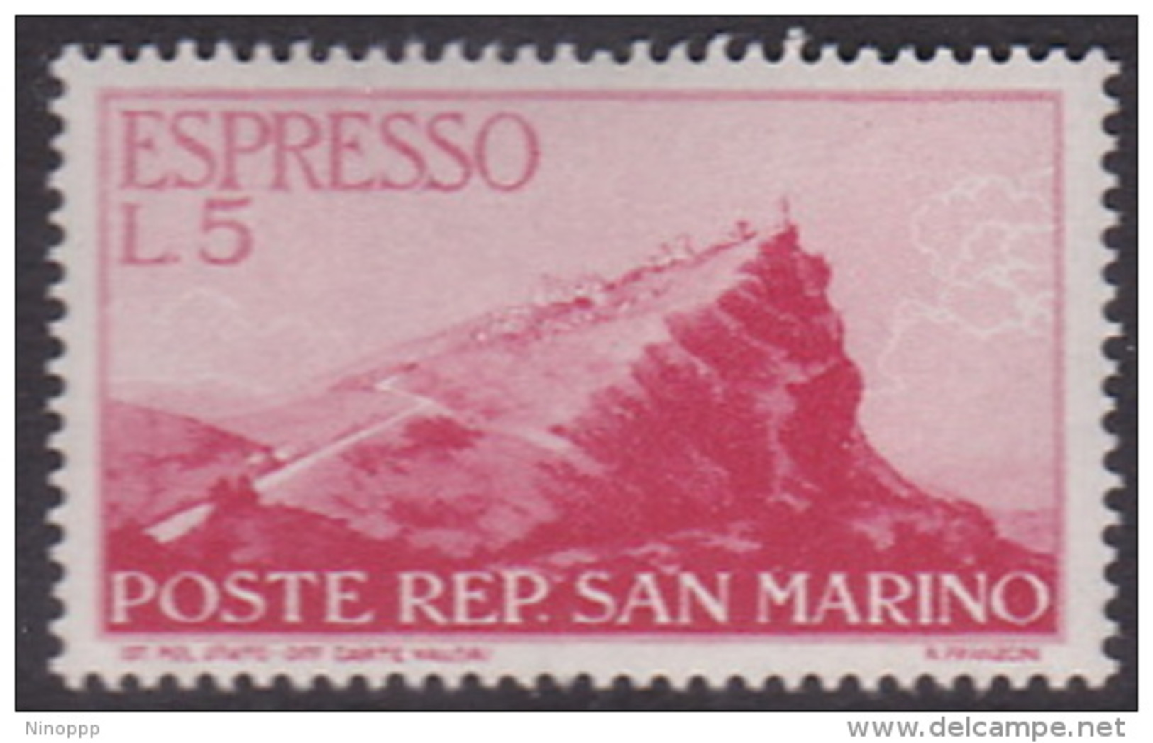 San Marino 1945 Special Delivery Stamp View Of San Marino 5l Carmine Mint Never Hinged - Unused Stamps