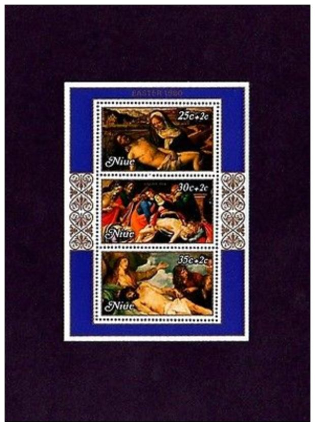 NIUE - 1980 - EASTER - PAINTINGS - PIETA - BELLINI - BOTTICELLI + MINT S/SHEET! - Other & Unclassified