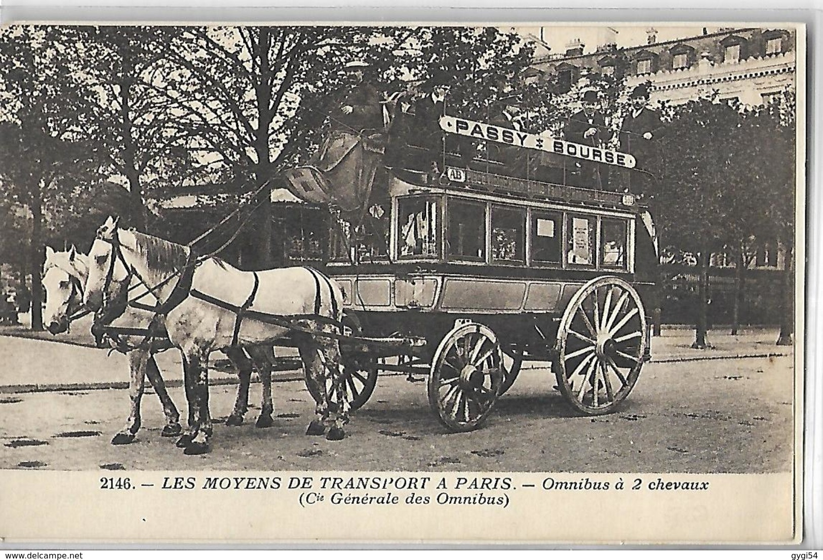 Les Moyens De Trasport à Paris  Omnibus à 2 Chevaux '( Cie Générale Des Omnibus ) - Transport Urbain En Surface