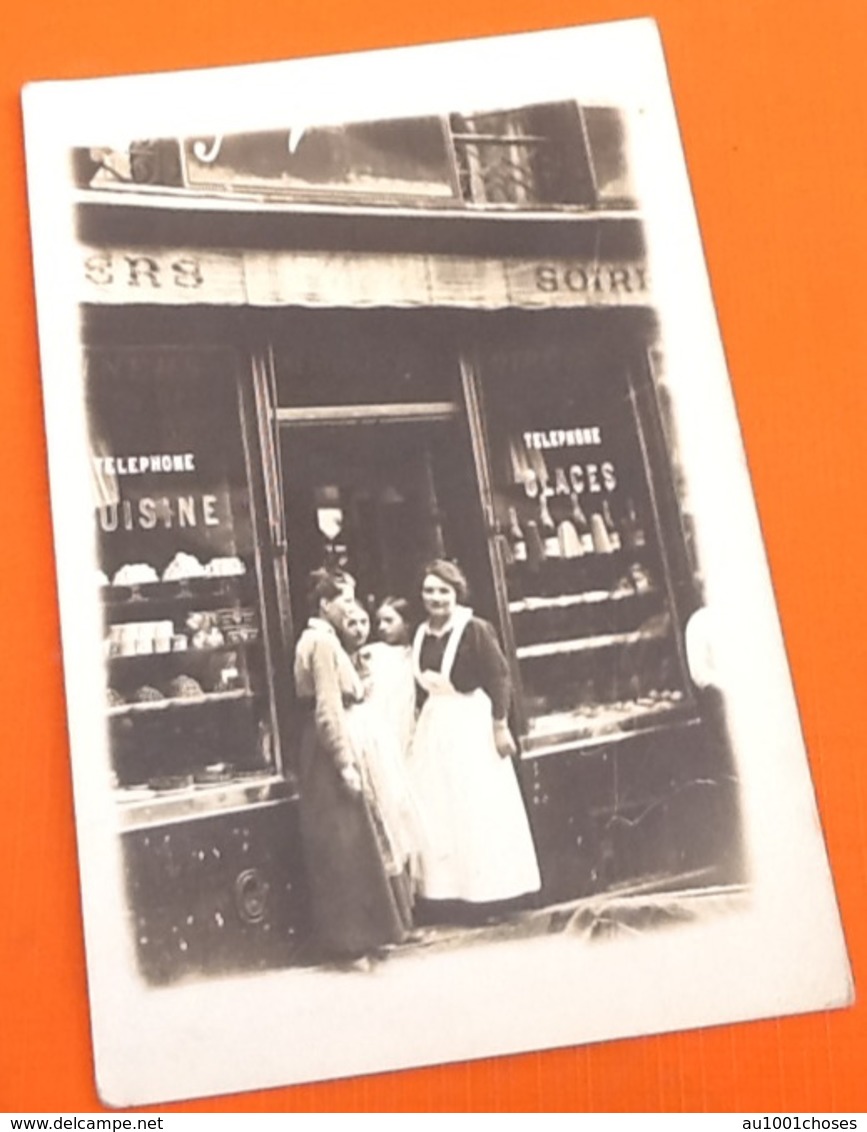 Carte Photo (à Identifier) Ancien Commerce " Comestibles "  Diners , Soirées, Cuisine, Glace , Téléphone - Negozi