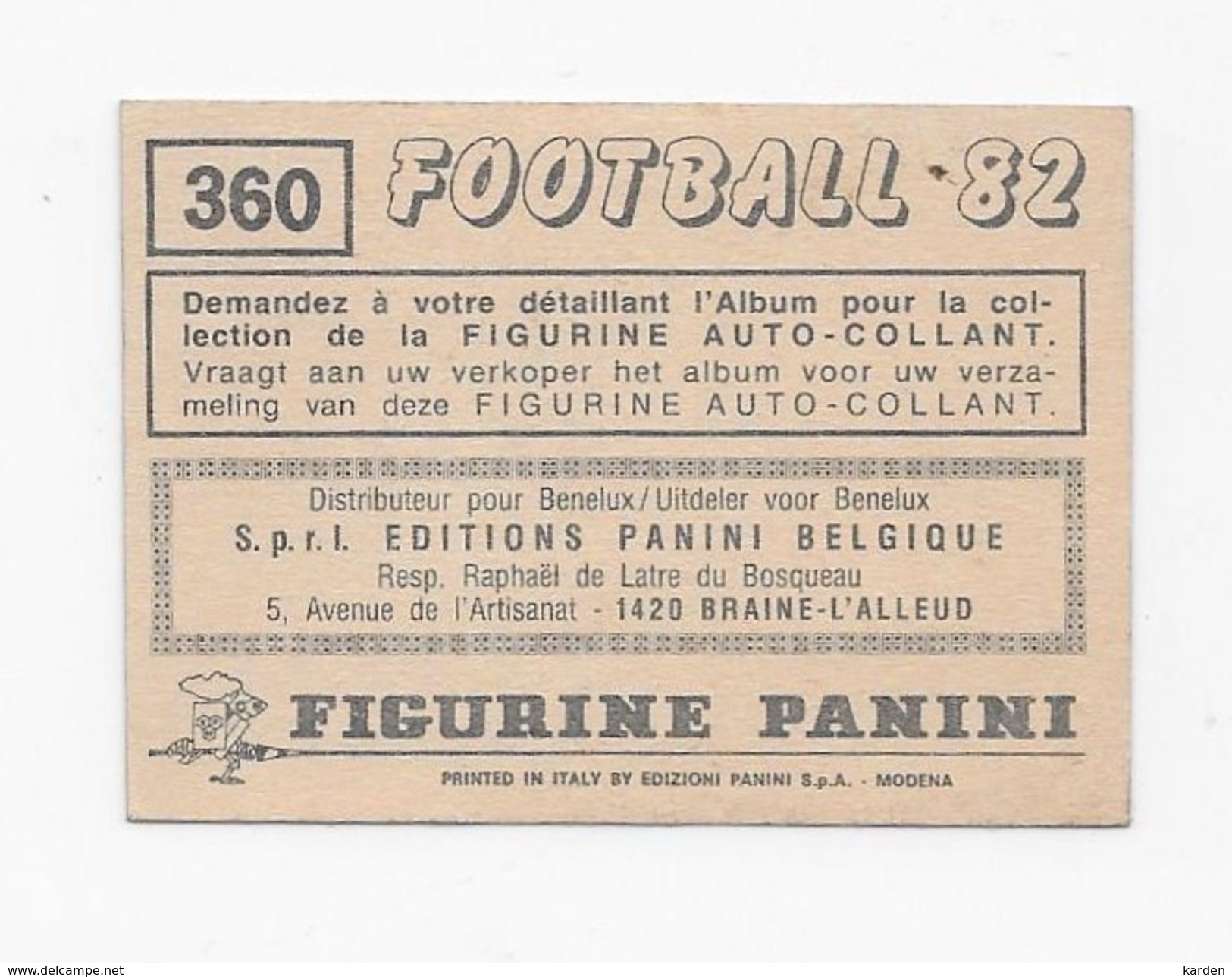 Panini Sticker Football - 82 Voetbalploeg Boom - Edition Néerlandaise