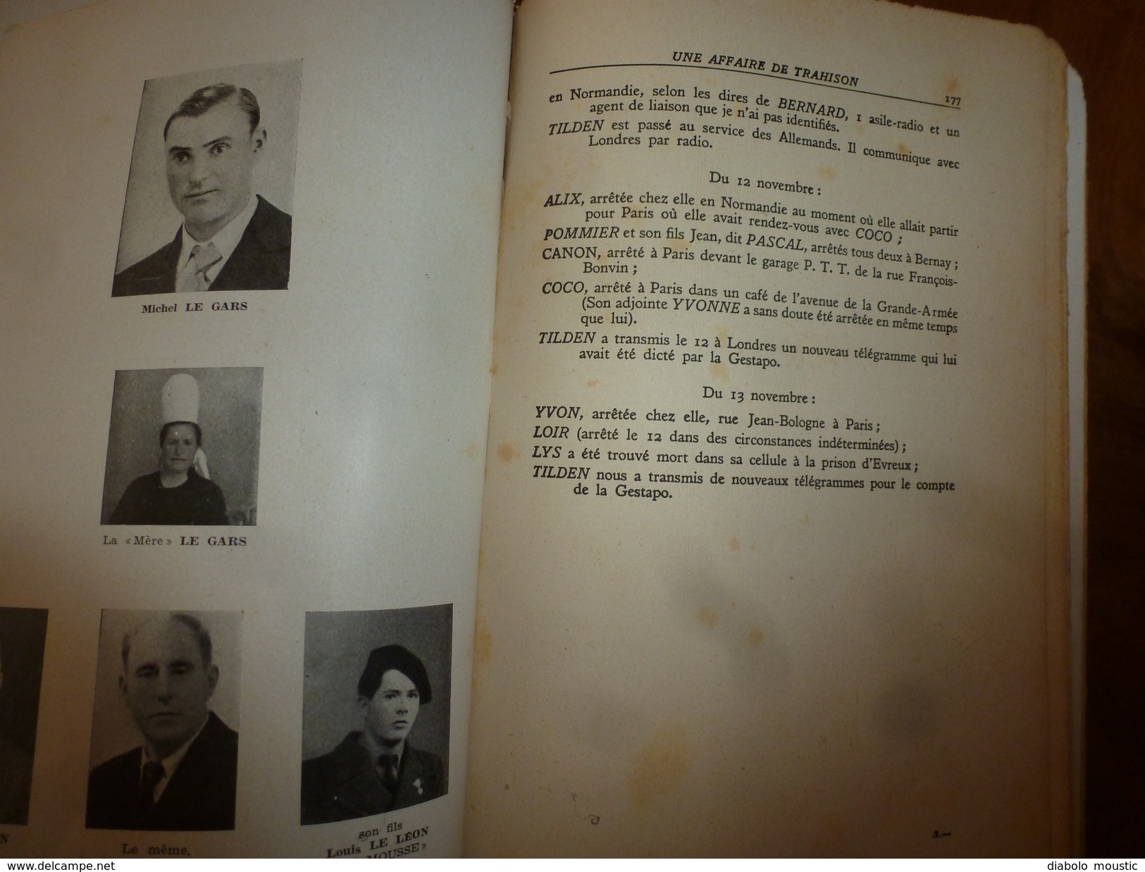 1947 UNE AFFAIRE DE TRAHISON par REMY dédicacé à Charles Breton CHEF RESISTANT,pour service rendu à l'OCM,photographies