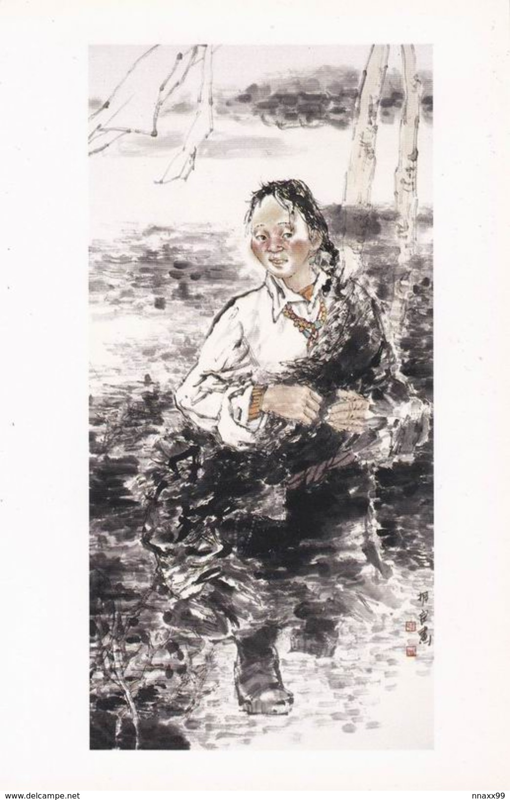 Art - Tibetan Woman, Chinese Painting Of LI Zhenliang - C - Tibet