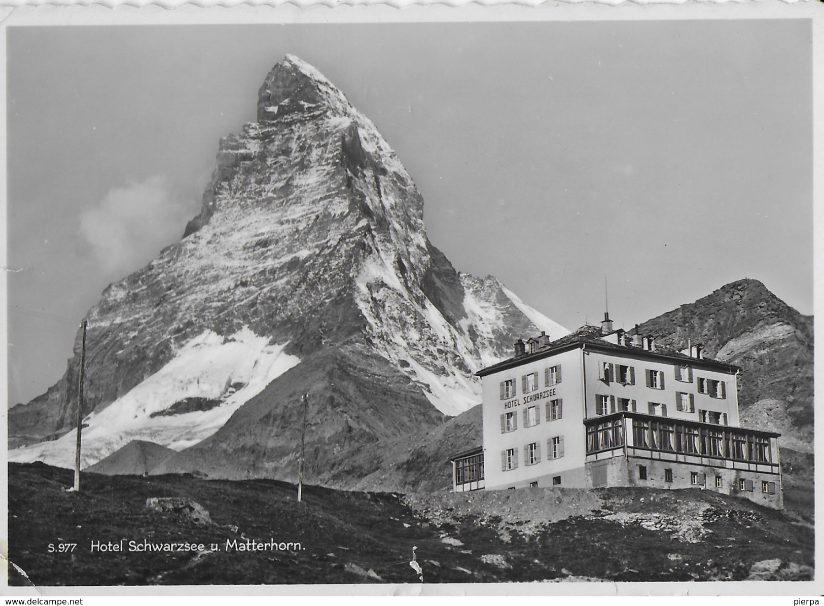 HOTEL SCHWARZSEE SOTTO MATTERHORN - SVIZZERA -  B/N ANNI '50 - VIAGGIATA 1962 FRANCOBOLLO ASPORTATO - Hoteles & Restaurantes