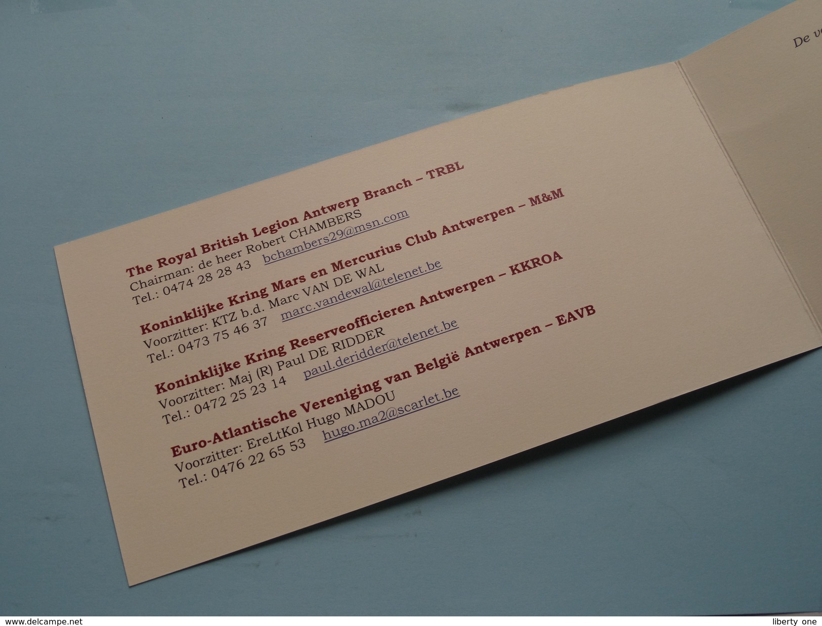 The ROYAL BRITISH LEGION Antwerp Branch & .......( See Photo ) Bob CHAMBERS Uitnodiging Nieuwjaarsreceptie 2013 ! - Dokumente