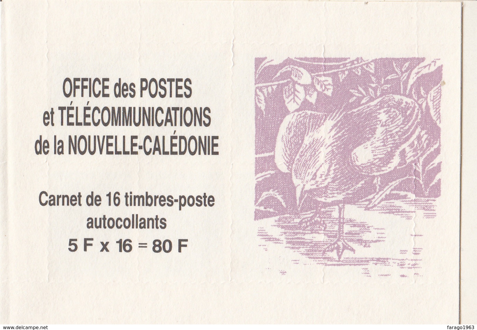 1993 1994 New Nouvelle Caledonia 5 Fr Kagu Bird  Booklet Carnet  MNH - Carnets