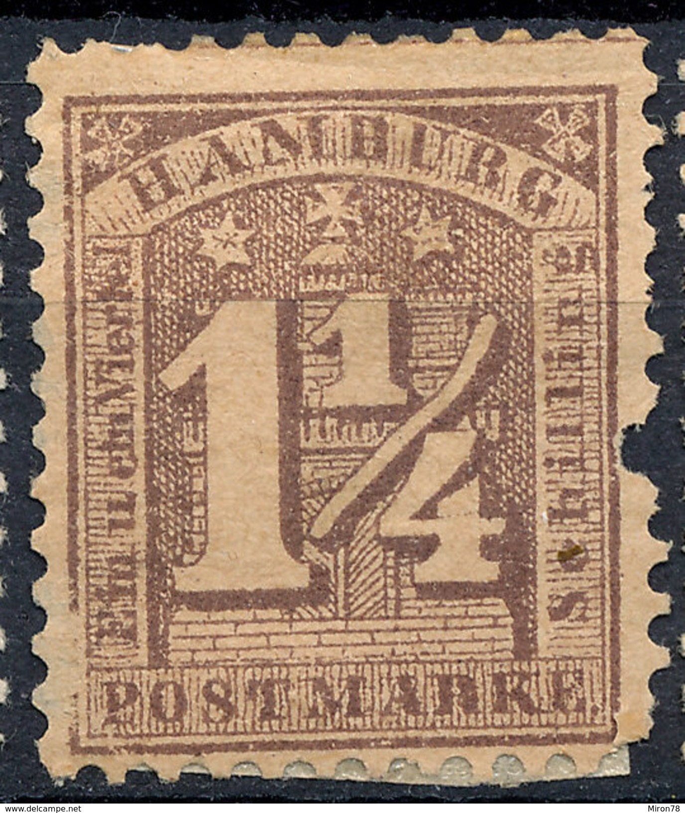 Stamp German States Hamburg 1864 1 1/4s Mint Lot#6 - Hamburg