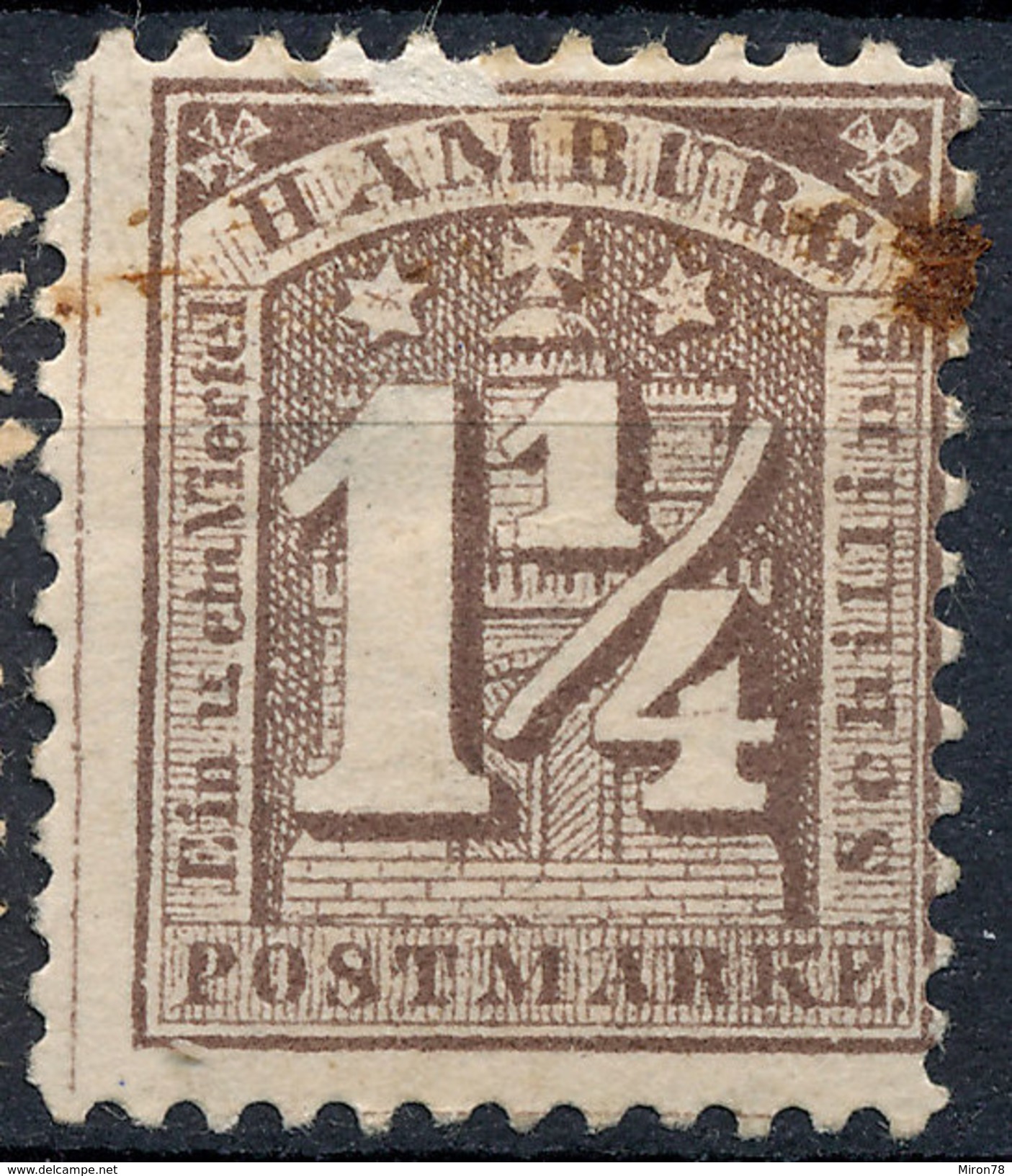 Stamp German States Hamburg 1864 1 1/4s Mint Lot#8 - Hamburg