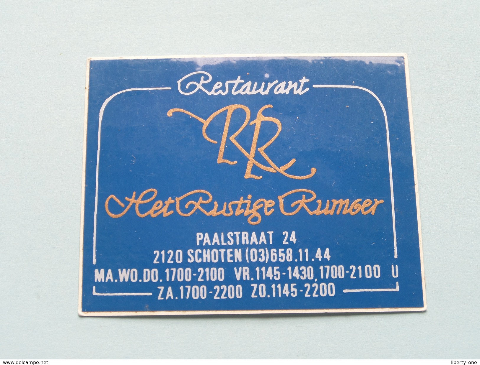 Restaurant RR Het Rustige Rumoer Paalstraat SCHOTEN ( 7 X 6 Cm.) België ( Zie Foto) ! - Autocollants