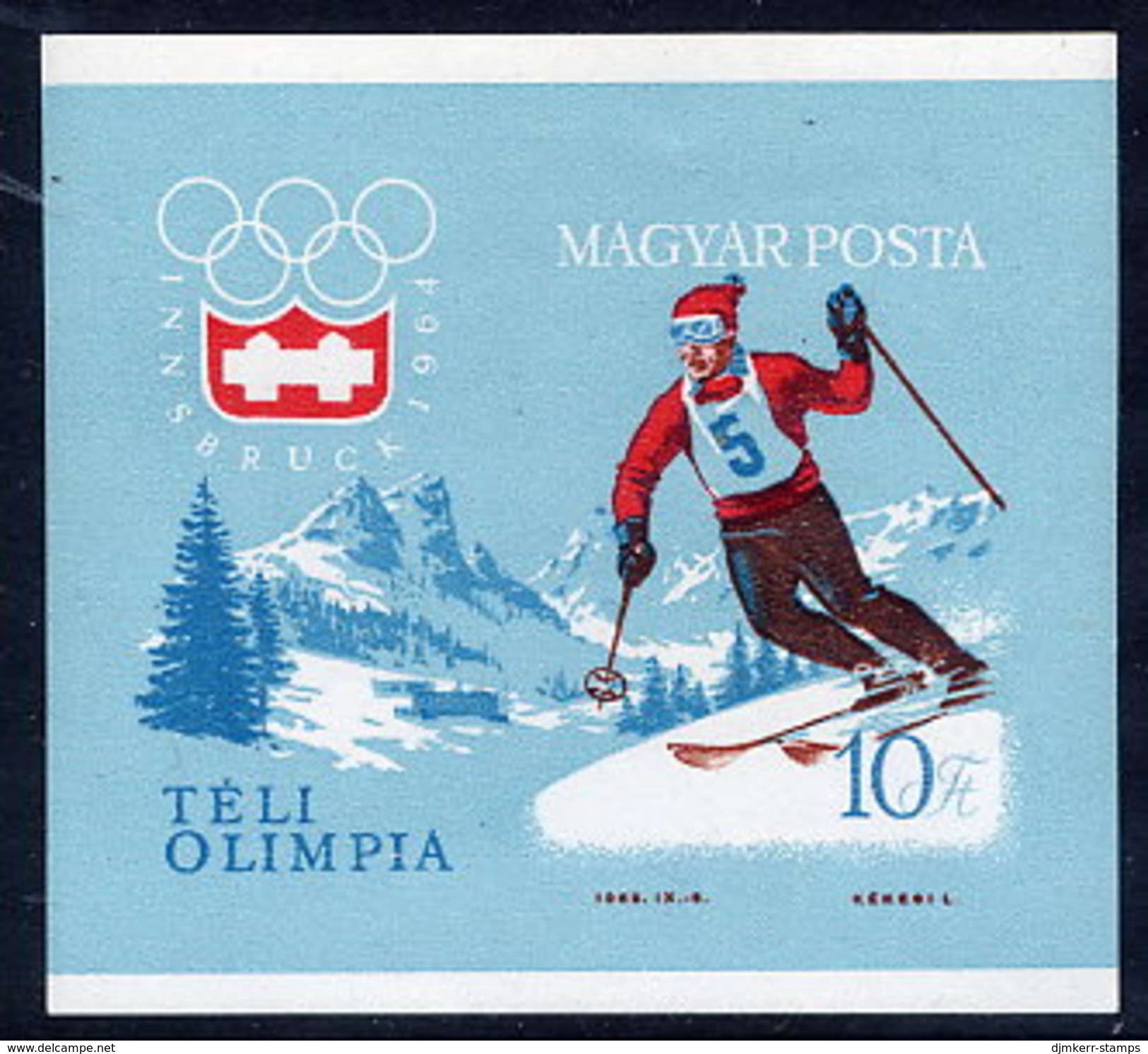 HUNGARY 1964 Winter Olympics: Innsbruck Imperforate Block MNH / **.  Michel Block 40B - Blocs-feuillets