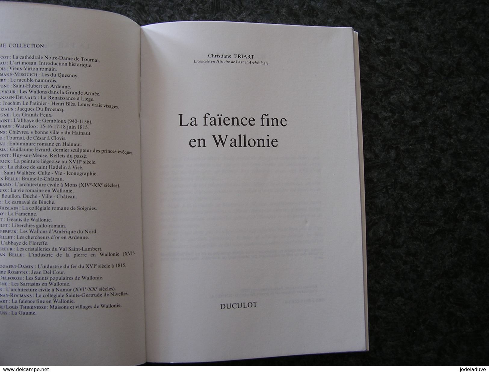 LA FAIENCE FINE EN WALLONIE Friart C Wallonie Art & Histoire Régionalisme Nimy St Servais Wasmuel Arlon Huy La Louvière - Belgique