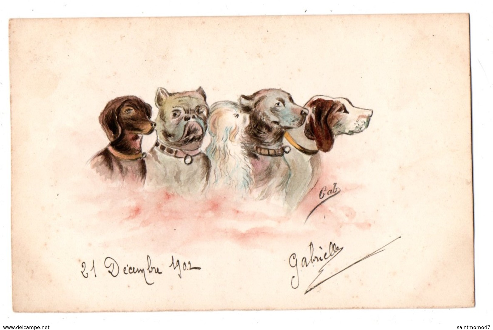 CHIENS . CARTE AQUARELLE MAIN - Réf. N°615 - - Chiens