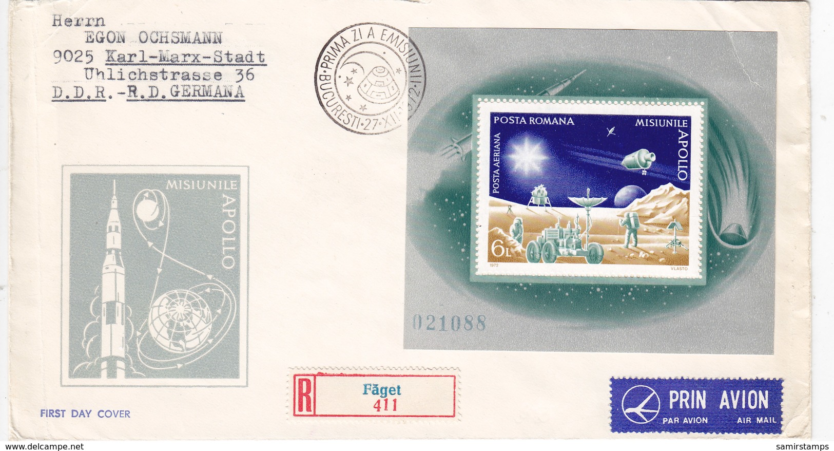 Romania 1972, Souvenir Sheetr Apollo Compl.set On Registered FDC Illustr. Nice Space Cover - Fine.Red. Price-SKRILL PAY. - Covers & Documents