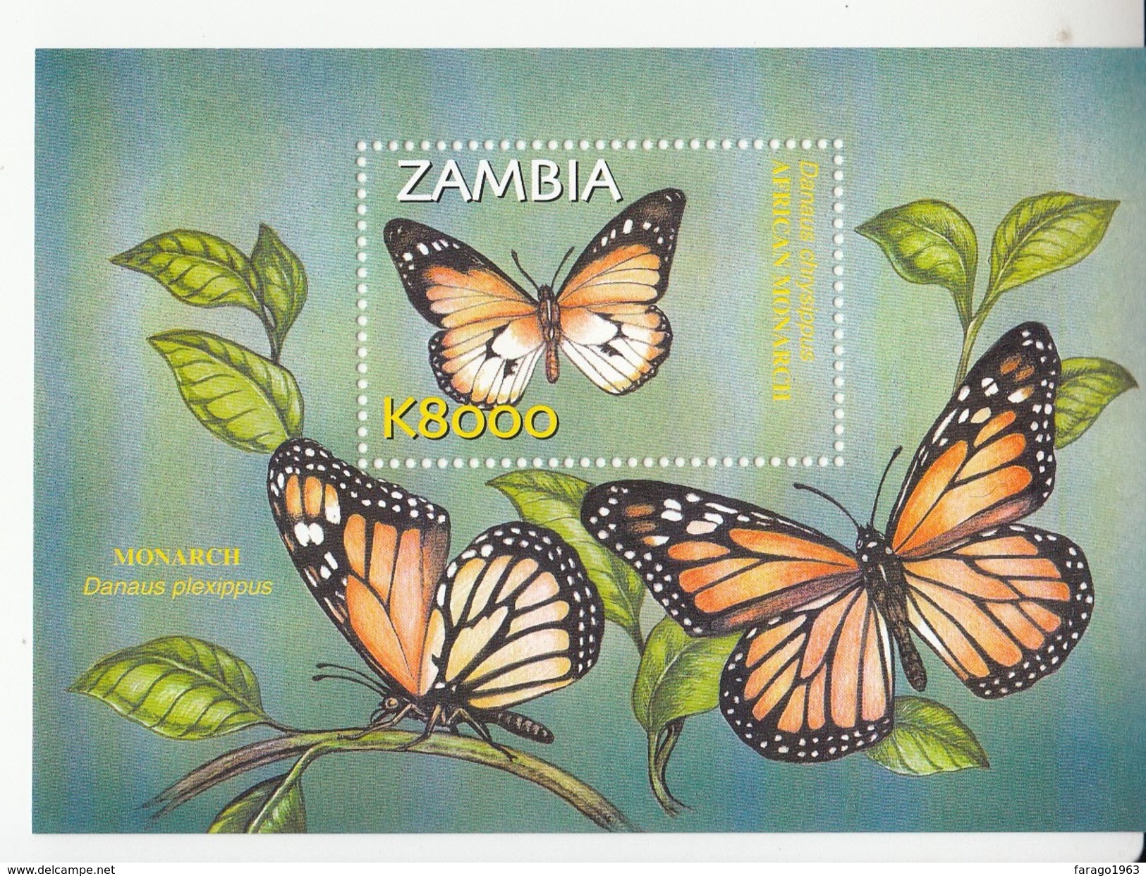 2002 Zambia Butterflies Miniature Sheet Of 6 And Souvenir Sheet MNH - Farfalle