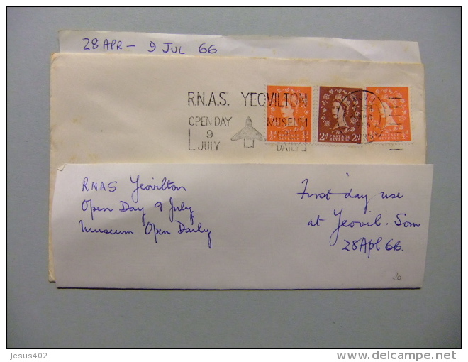 CARTA COVER U.K. FIRST DAY OF USE - R.N.A.S. YEOVILTON Open Day 9 July Museum Daily 28/4/66 - Cartas & Documentos