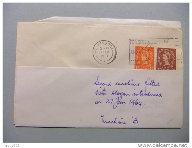 CARTA COVER U.K. FOR  SPEED AND EFFICIENCY USE AIRPORT Second Machine LIVERPOOL 17/2/64 - Cartas & Documentos