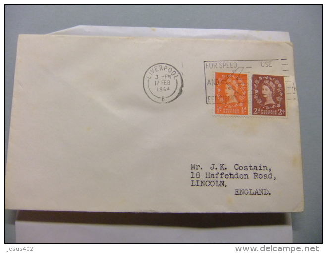 CARTA COVER U.K. FOR  SPEED AND EFFICIENCY USE AIRPORT Second Machine LIVERPOOL 17/2/64 - Cartas & Documentos