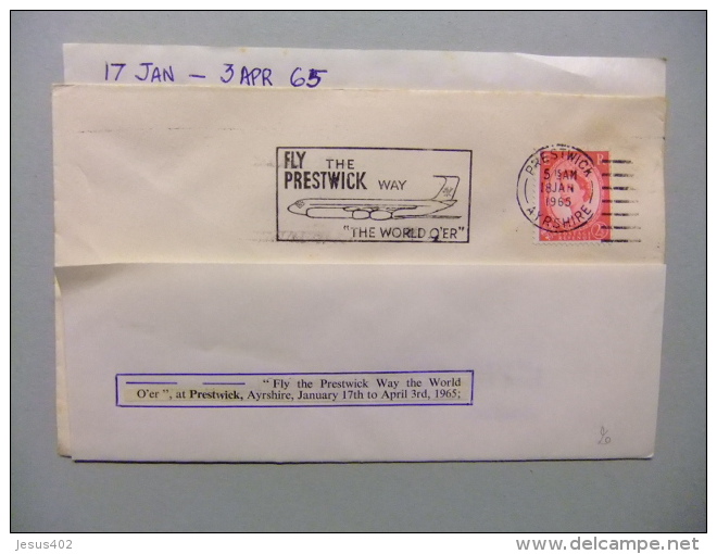 CARTA COVER U.K. FLY The PRESTWICK WAY The WORLD O&acute;ER&acute;&acute; At PRESTWICK 18/1/1965 AYRSHIRE - Cartas & Documentos