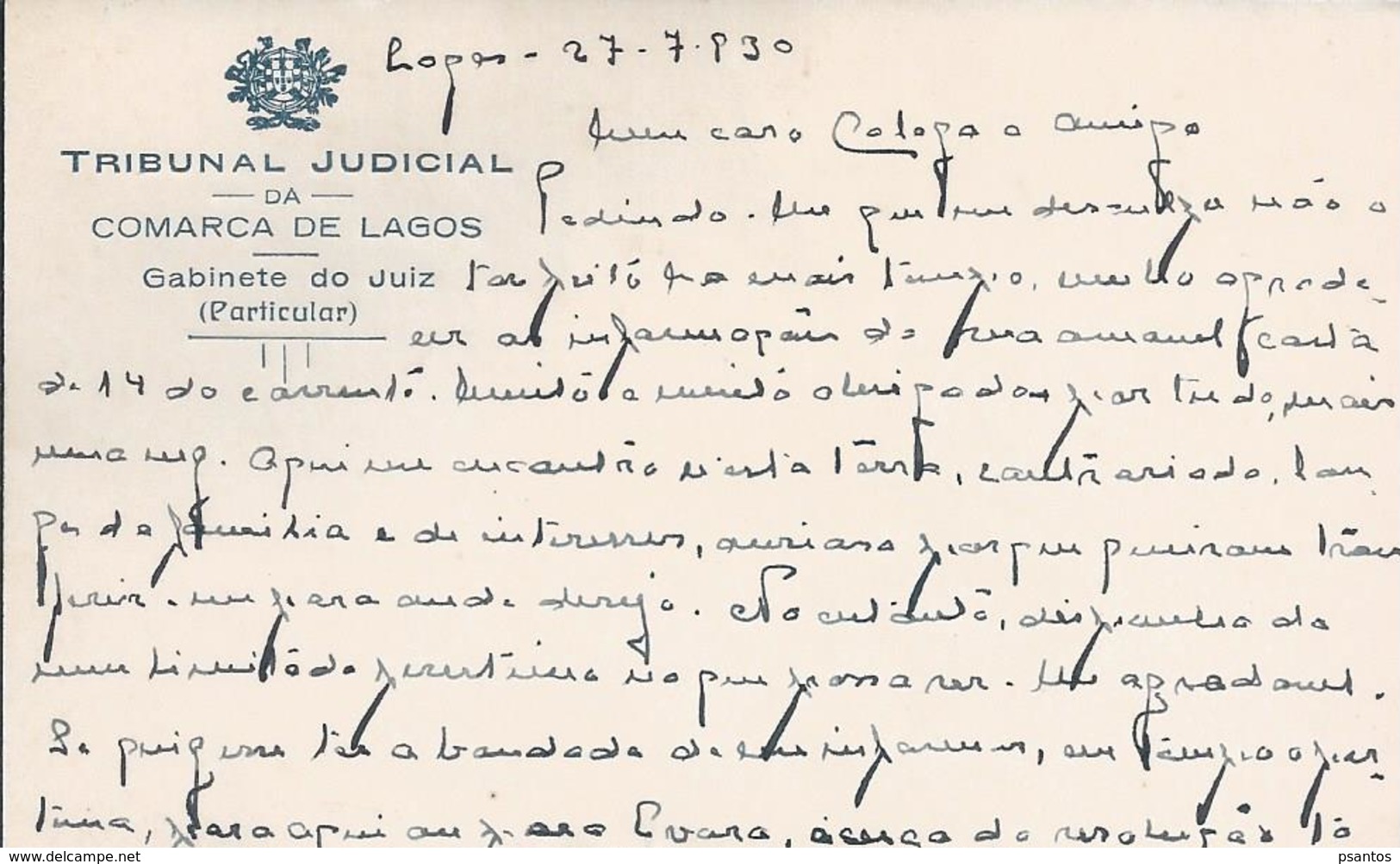 Lagos. Algarve. Letter From The Lagos Court. Stamp Ceres 40c.3 Scan.Schreiben Des Gerichts Lagos. Justice. - Lettres & Documents