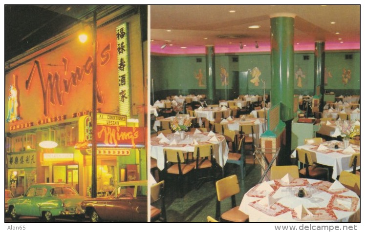 Vancouver BC Canada, Ming's Chinese Restaurant Interior &amp; Exterior Views Auto, C1950s/60s Vintage Postcard - Vancouver