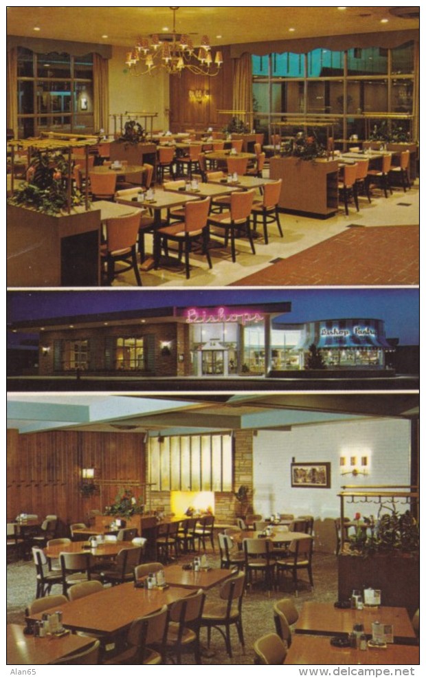 Des Moines Iowa, Bishop Buffet Restaurant In Merle Hay Plaza, Map On Back, C1960s Vintage Postcard - Des Moines