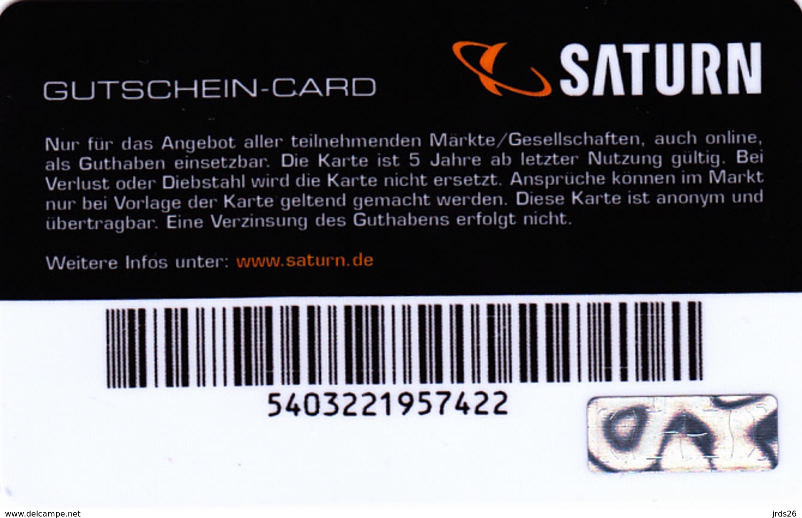 Gift Card  - - -  Germany  - - -  Saturn (new Backside) - Gift Cards