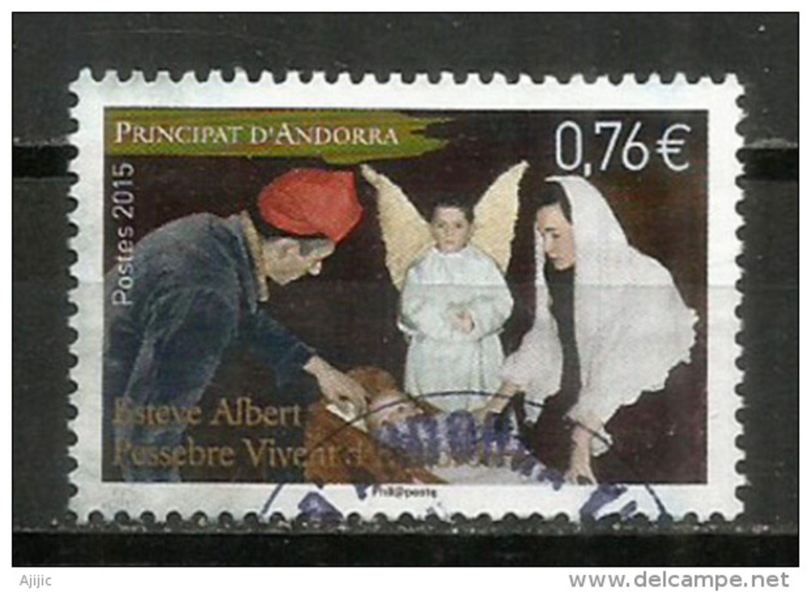 NOËL ANDORRAN 2015 (Crèche Vivante D'Engordany)  Un Timbre Oblitéré 1 ère Qualité, Cachet Rond. - Used Stamps