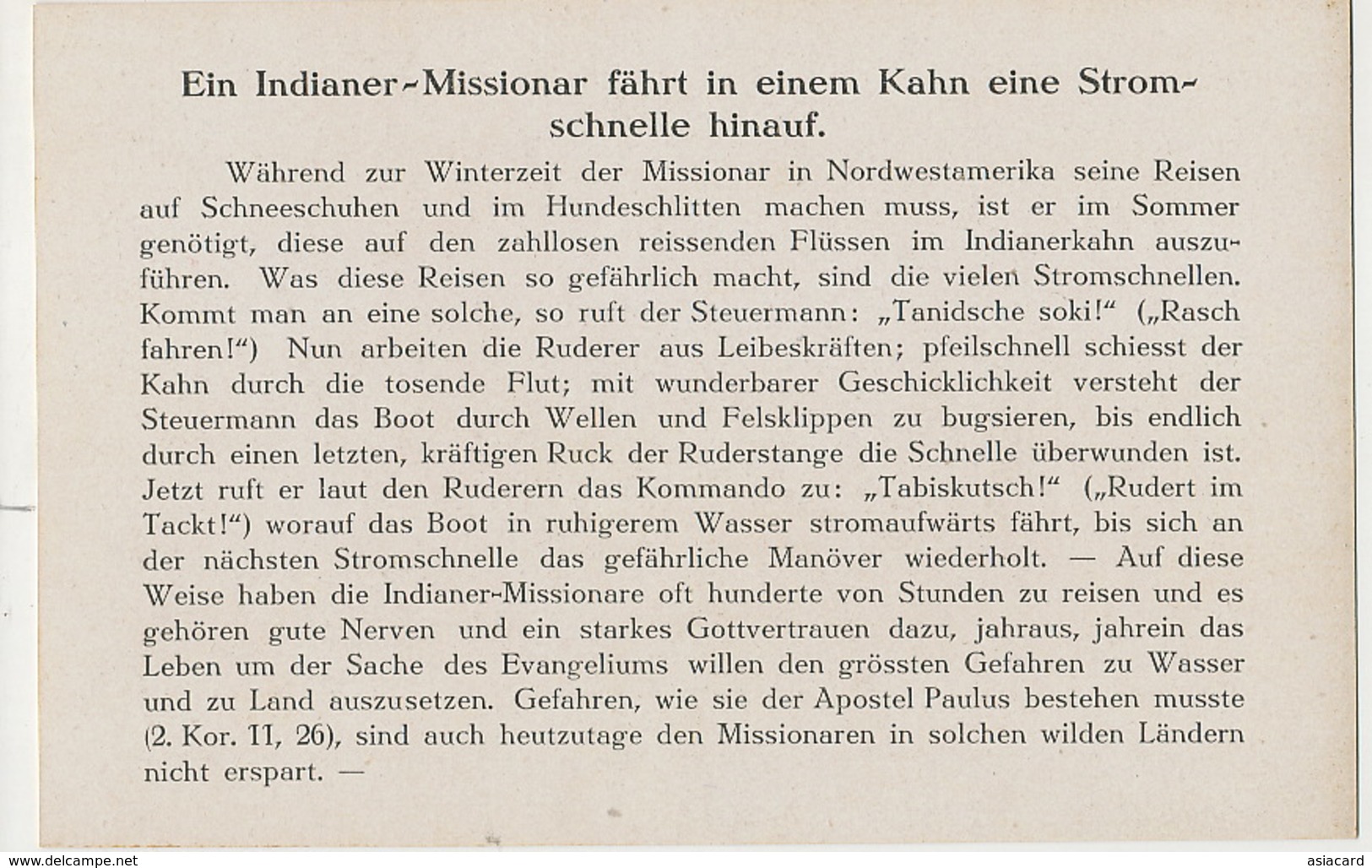 Ein Indianer Missionar Fahrt In Einem Kahn Eine Stromschnelle Hinauf Indiens Peaux Rouge En Canoé Avec Missionnaire - Indiens D'Amérique Du Nord