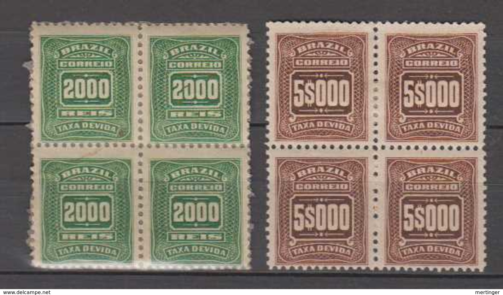 Brazil Brasil Due Block Of 4 Mi# 38-39 (*) + * Mint - Segnatasse