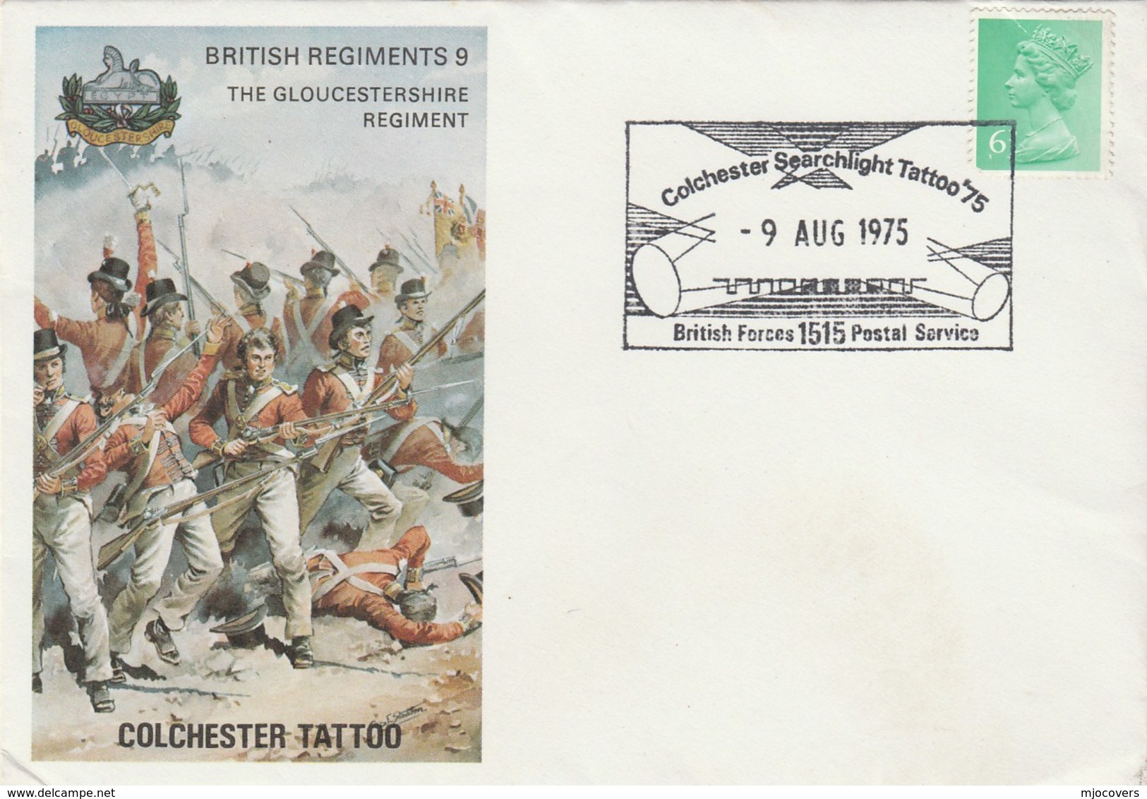 1975 COLCHESTER Military SEARCHLIGHT TATTOO EVENT COVER  Illus Gloucestershire Rgt  Sphinx  Gb Stamps British Forces - Militaria