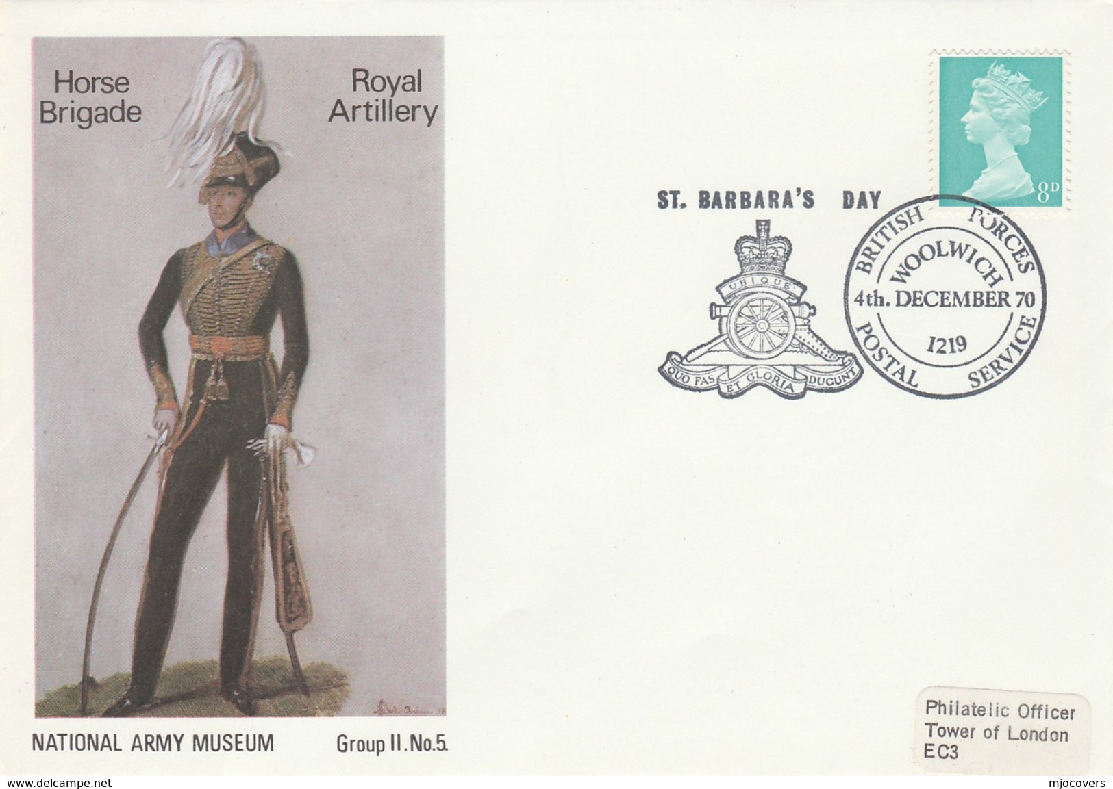 1970 St Barbara's Day WOOLWICH ARSENAL Royal  ARTILLERY EVENT COVER   Gb Stamps British Forces Canon - Militaria