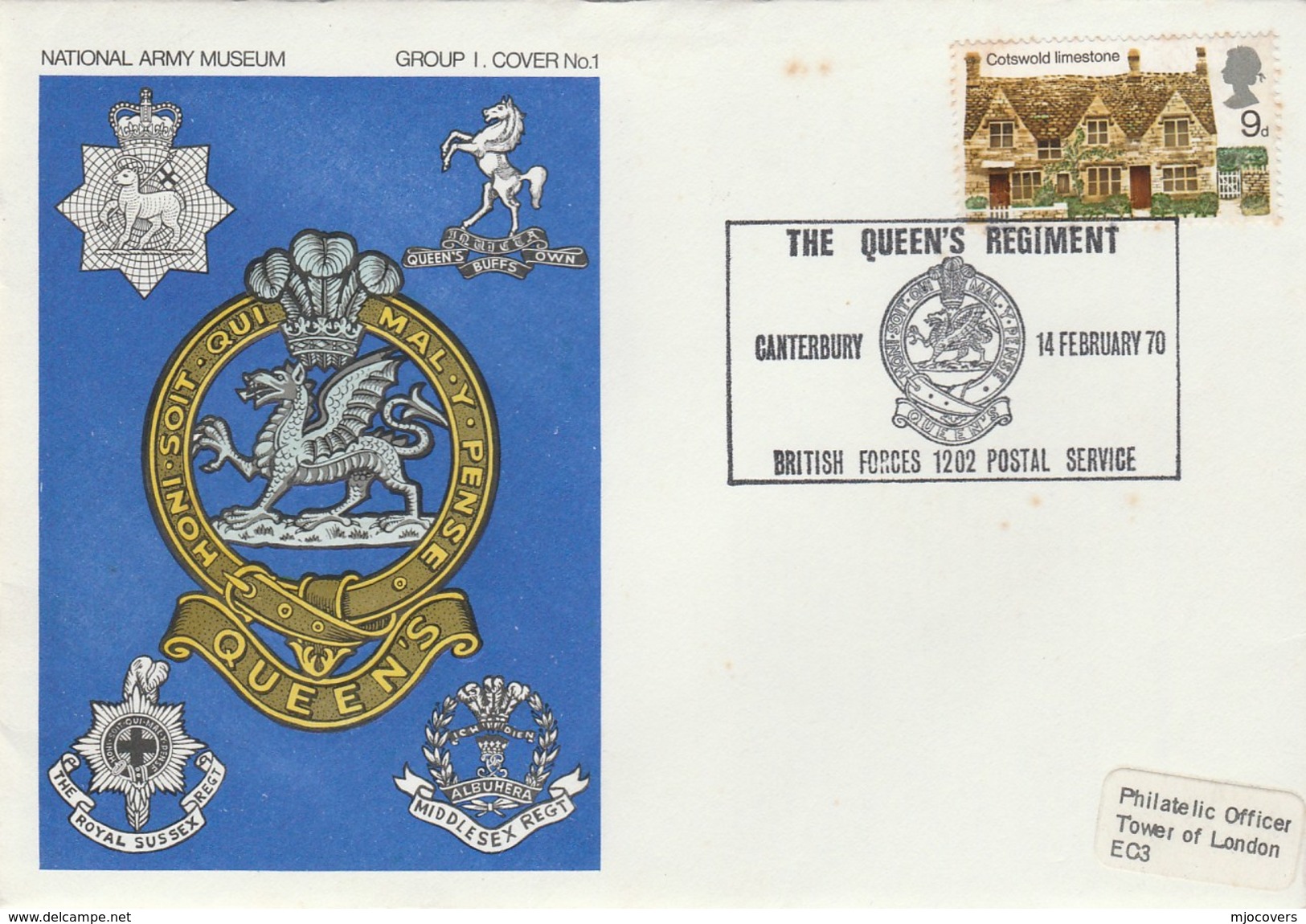 1970 GB QUEENS REGIMENT CANTERBURY  EVENT COVER Dragons Pmk Dragon British Forces  Stamps - Mythology