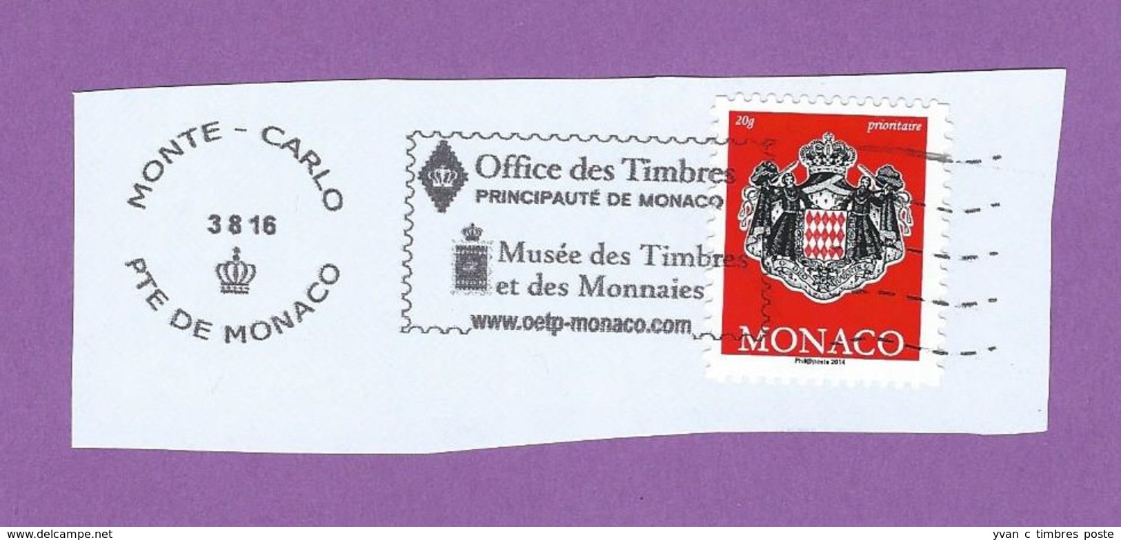MONACO TIMBRE OBLITERE SUR FRAGMENT FLAMME OFFICE DES TIMBRES POSTE - Frankeermachines (EMA)