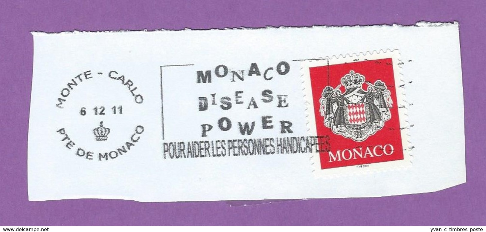 MONACO TIMBRE OBLITERE SUR FRAGMENT FLAMME POUR AIDER LES PERSONNES HANDICAPEES DISEASE POWER - Frankeermachines (EMA)