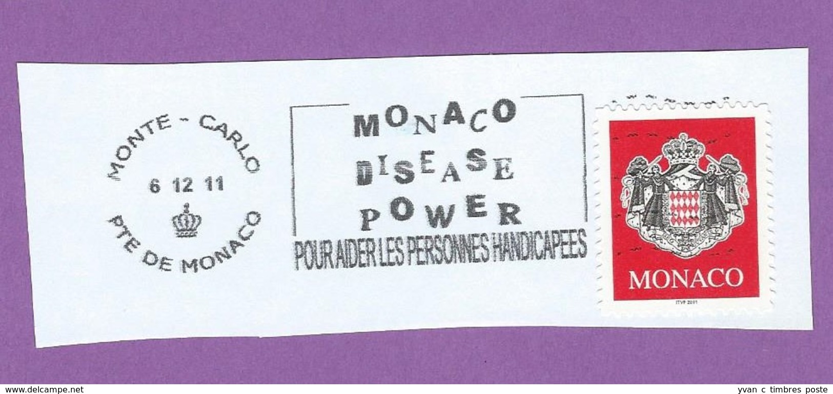 MONACO TIMBRE OBLITERE SUR FRAGMENT FLAMME POUR AIDER LES PERSONNES HANDICAPEES DISEASE POWER - Macchine Per Obliterare (EMA)