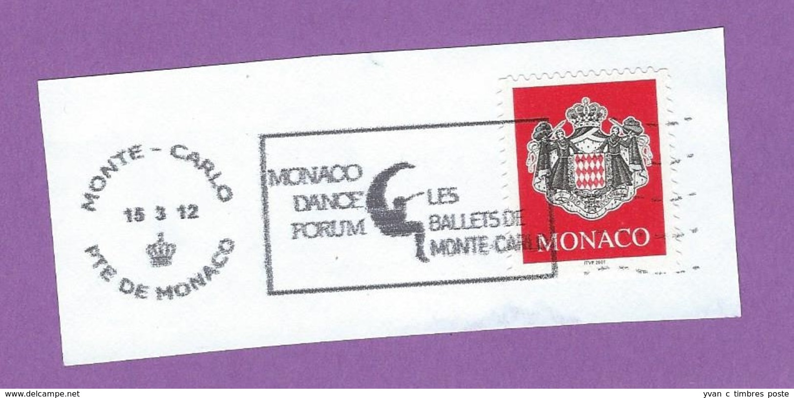 MONACO TIMBRE OBLITERE SUR FRAGMENT FLAMME DANCE FORUM LES BALLETS DE MONTE CARLO - Frankeermachines (EMA)