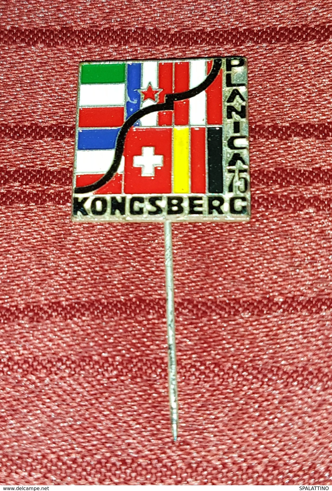 PLANICA- KONGSBERG 1975. SLOVENIA, NORWAY- SKI JUMPING, ORIGINAL VINTAGE PIN BADGE- BERTONI MILANO - Wintersport