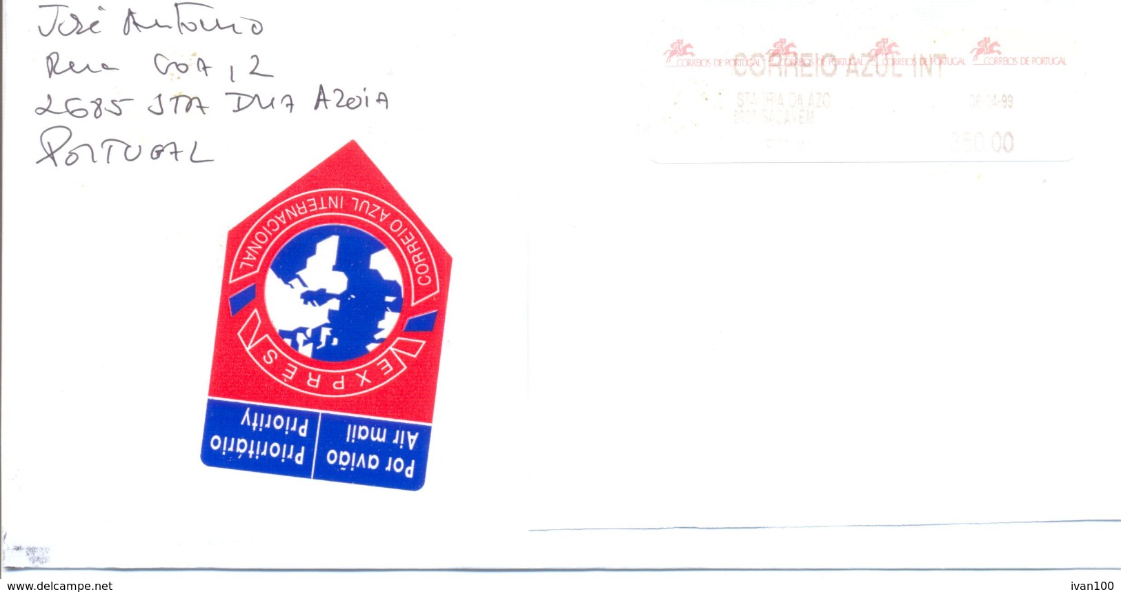 1999. Portugal, The Letter Sent By Air-mail Post To Moldova - Briefe U. Dokumente