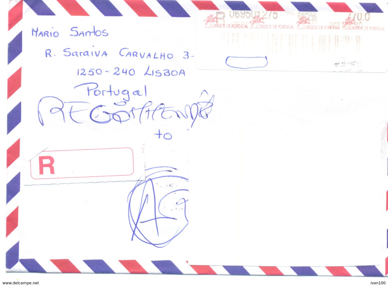 1999. Portugal, The Letter Sent By Registered  Air-mail Post To Moldova - Storia Postale