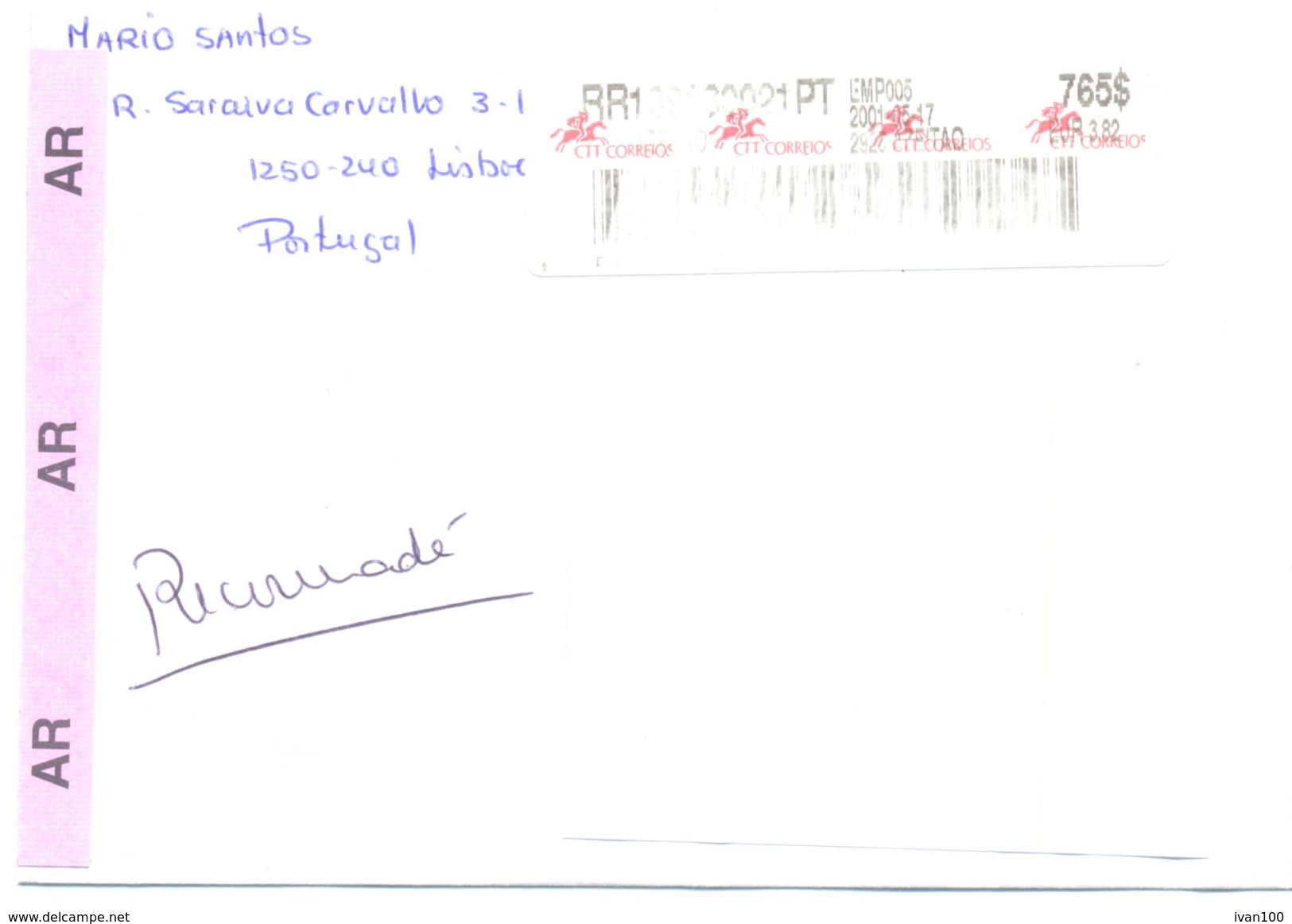 2001. Portugal, The Letter Sent By Registered  Post To Moldova - Brieven En Documenten