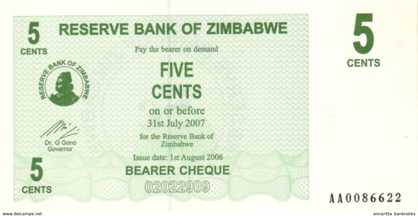 ZIMBABWE 5 CENTS 2006 P-34 UNC  [ZW125a] - Zimbabwe